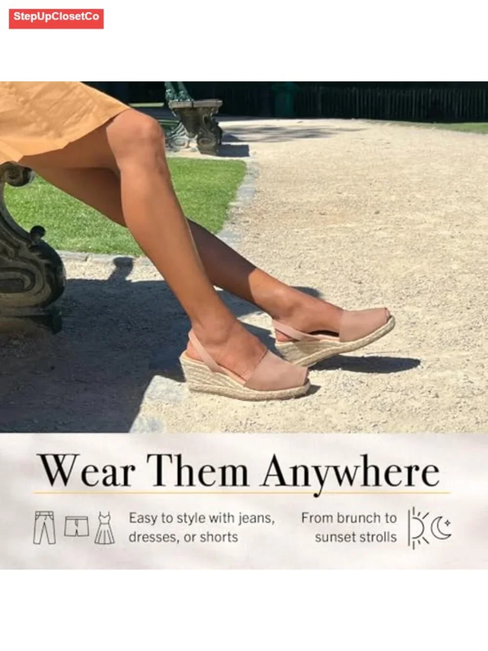 Espadrille Wedge Sandals - Soft Leather Peep Toe Slip On